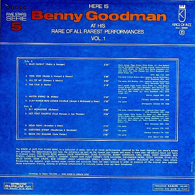Benny Goodman : Here Is Benny Goodman At His Rare Of All Rarest Performances Vol. 1 (LP, Comp)