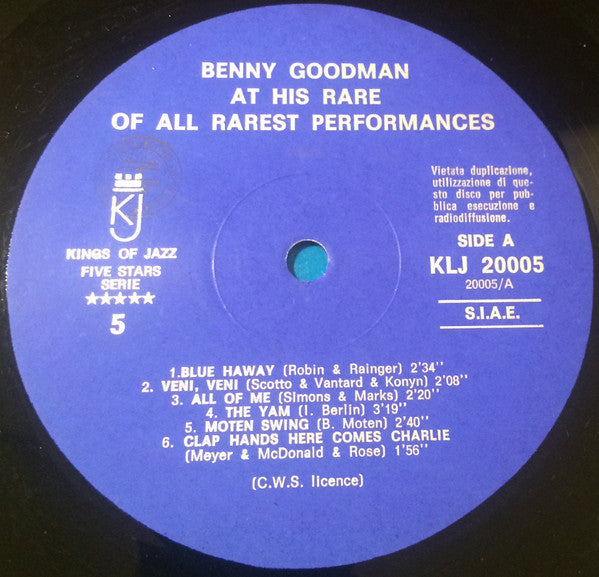 Benny Goodman : Here Is Benny Goodman At His Rare Of All Rarest Performances Vol. 1 (LP, Comp)