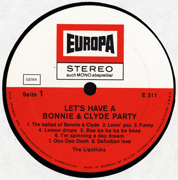 The Lipsticks : Let's Have A Bonnie & Clyde Party (LP, Album)