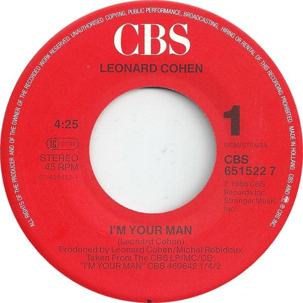 Leonard Cohen : I'm Your Man (7", Single)