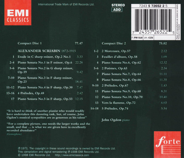 Alexander Scriabine - John Ogdon : Piano Music (2xCD, Album, RE, RM)