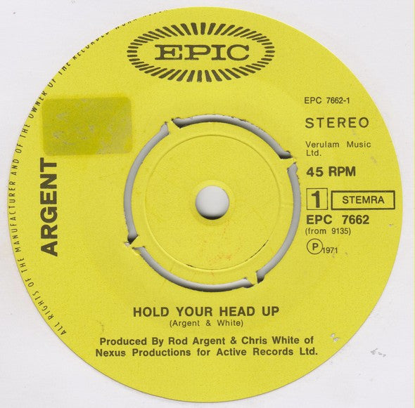 Argent : Hold Your Head Up (7", Single)