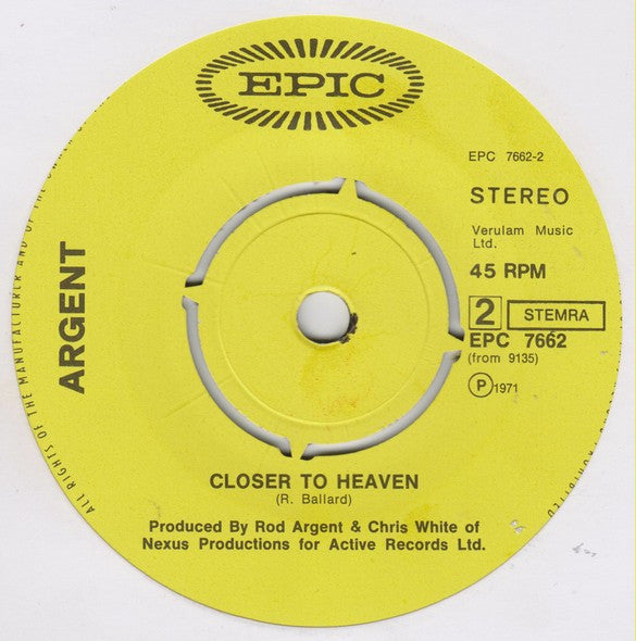 Argent : Hold Your Head Up (7", Single)