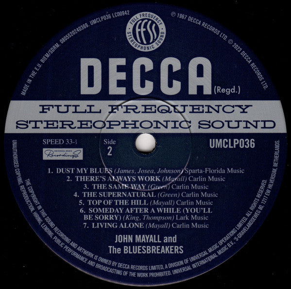 John Mayall And The Bluesbreakers* : A Hard Road (LP, Album, RE)