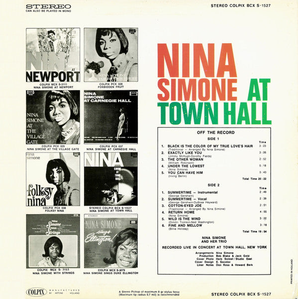 Nina Simone : Nina Simone At Town Hall (LP, Album, RE)