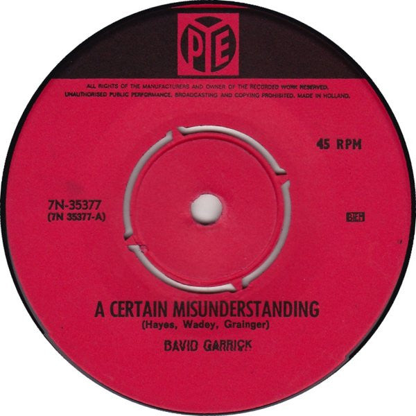 David Garrick : A Certain Misunderstanding (7", Single)
