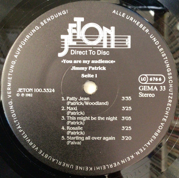 Jimmy Patrick : You Are My Audience (LP, Album, Ltd)