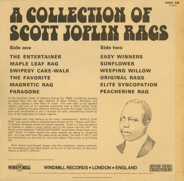 Mimi Daniel And Russell Quaye : A Collection Of Scott Joplin Rags (LP, Album)