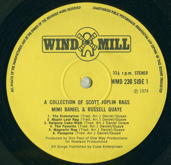 Mimi Daniel And Russell Quaye : A Collection Of Scott Joplin Rags (LP, Album)