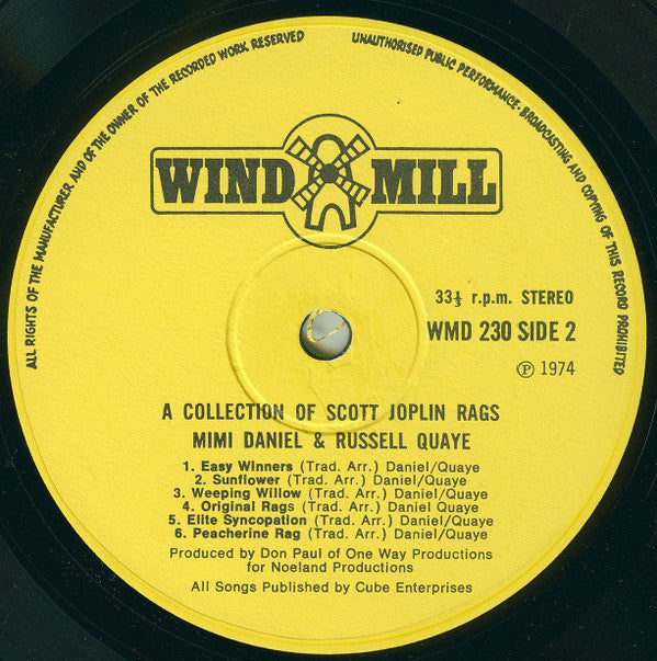 Mimi Daniel And Russell Quaye : A Collection Of Scott Joplin Rags (LP, Album)