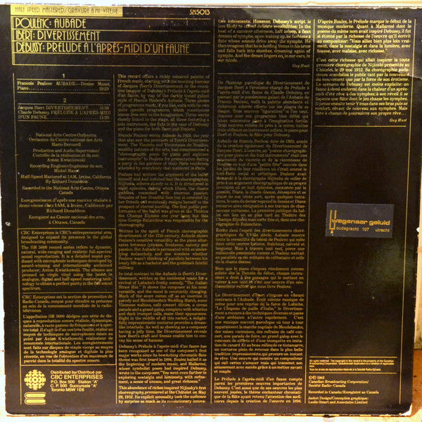 Francis Poulenc, Jacques Ibert, Claude Debussy - National Arts Centre Orchestra, Mario Bernardi (2), Denise Massé : Poulenc: Aubade • Ibert: Divertissement • Debussy: Prélude À L'Après-Midi D'un Faune (LP, Album)