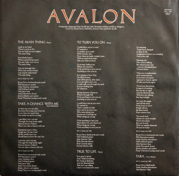 Roxy Music : Avalon (LP, Album)