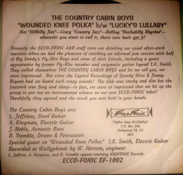 The Country Cabin Boys : Wounded Knee Polka (7")