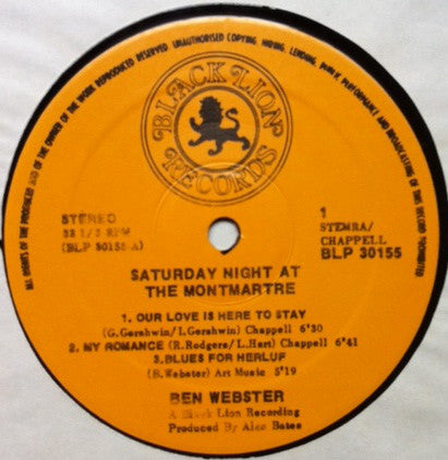 Ben Webster : Saturday Night At The Montmartre (LP, Album)