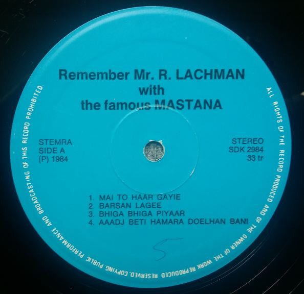 Ramurti Lachman With Mastana : Songs Of Mr. R. Lachman With Mastana Orchestra (LP)