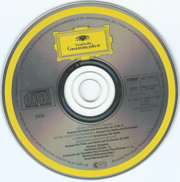 Georg Friedrich Händel, Georg Christoph Wagenseil, Wolfgang Amadeus Mozart - Nicanor Zabaleta : Harfenkonzerte (CD)