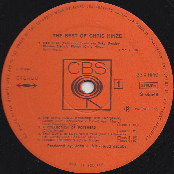 Chris Hinze : The Best Of Chris Hinze (LP, Comp)
