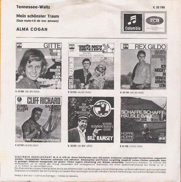Alma Cogan : Tennessee-Waltz (7", Single)
