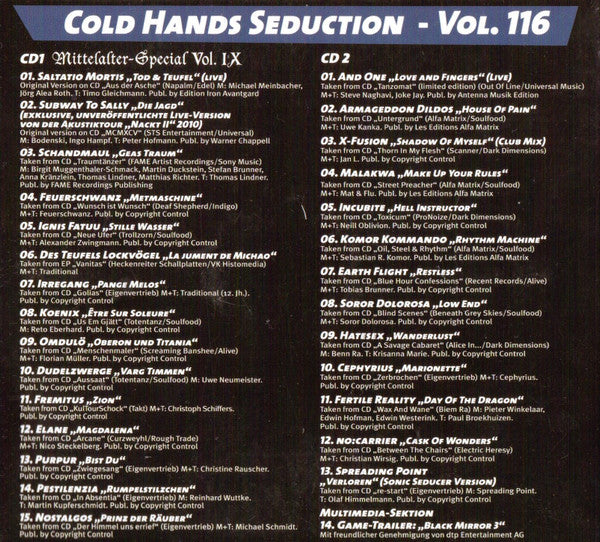 Various : Sonic Seducer Cold Hands Seduction - Vol. 116 / Mittelalter-Special Vol. IX (2xCD, Comp, Enh)