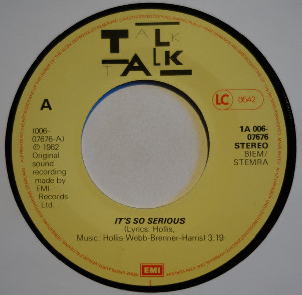Talk Talk : It's So Serious • Today (7", Single)
