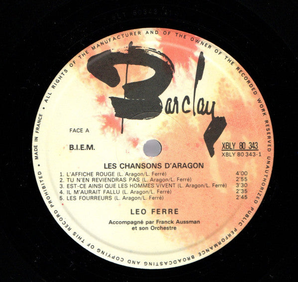 Leo Ferre* : Les Chansons D' Aragon (LP, Album, RE)