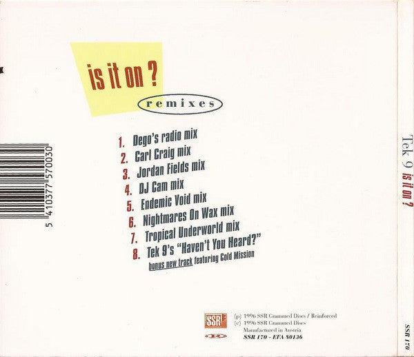 Tek 9 : Is It On? (Remixes) (CD, EP)