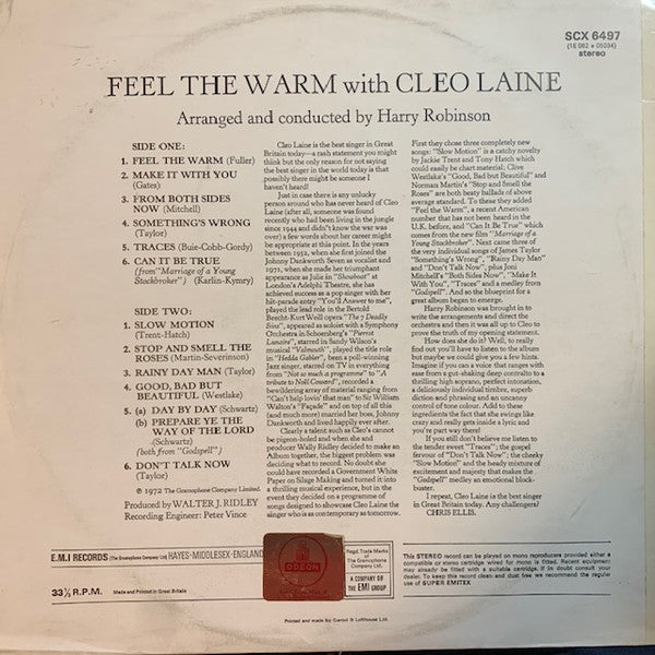 Cleo Laine : Feel The Warm With Cleo Laine (LP, Album)