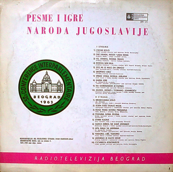 Various : Pesme I Igre Naroda Jugoslavije (52e Conference Interparlamentaire Beograd 1963) (LP, Comp)