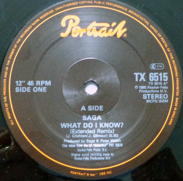 Saga (3) : What Do I Know? (12", Single)