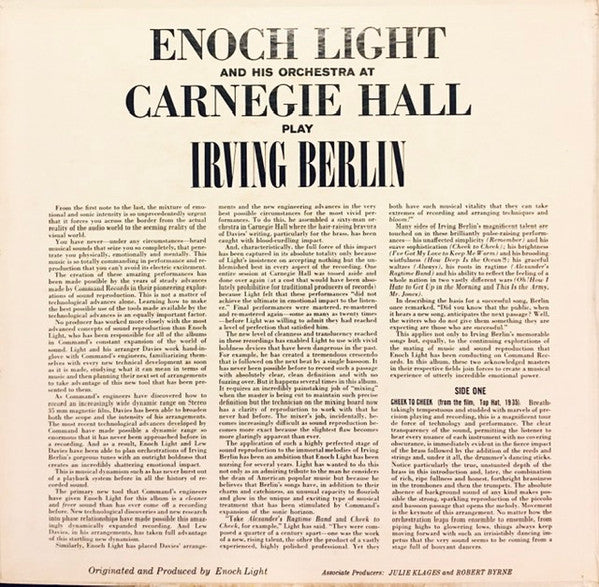 Enoch Light And His Orchestra : Enoch Light And His Orchestra At Carnegie Hall Play Irving Berlin (LP, Album)