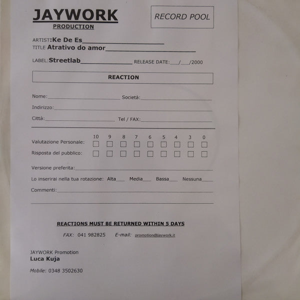 Key De Es : Atrativo Do Amor EP (12", W/Lbl)