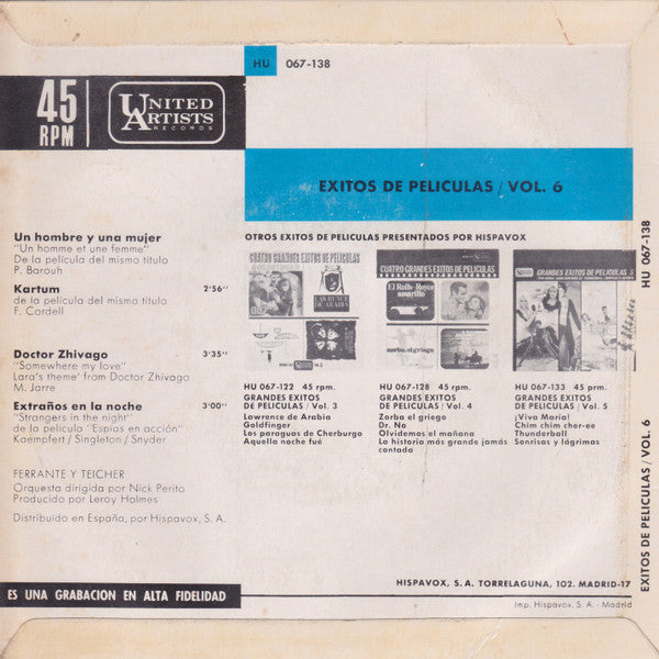 Ferrante & Teicher : Grandes Exitos De Peliculas Vol. 6 (7", EP)