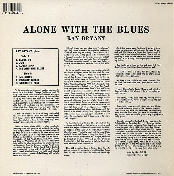 Ray Bryant : Alone With The Blues (LP, Album, Mono, RE, Car)