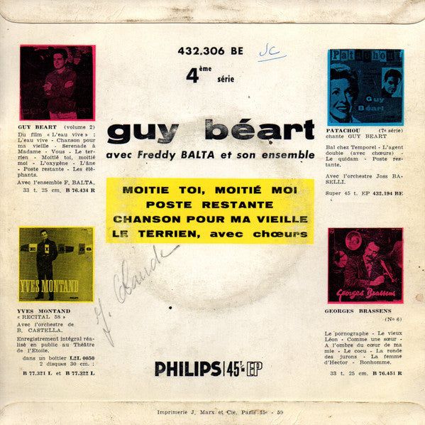 Guy Béart Avec Freddy Balta Et Son Ensemble : Moitié Toi, Moitié Moi (7", EP, RE)