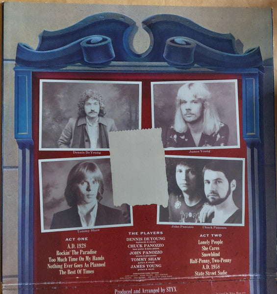 Styx : Paradise Theatre (LP, Album, Etch, M/Print, Gat)