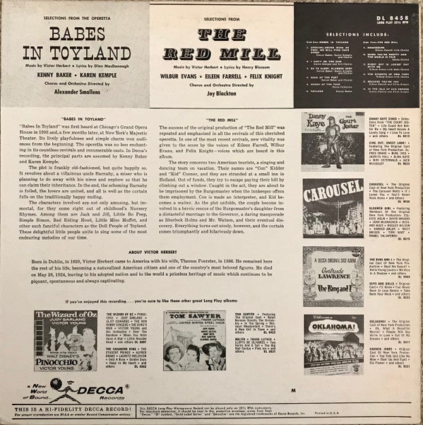 Kenny Baker (2) – Karen Kemble / Wilbur Evans – Eileen Farrell – Felix Knight : Selections From The Operetta Babes In Toyland / Selections From The Red Mill (LP, Comp)