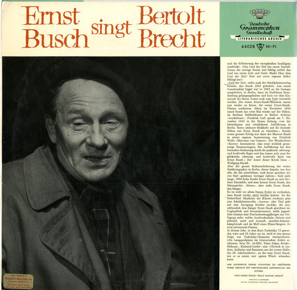Ernst Busch : Bertolt Brecht - Legenden, Lieder Und Balladen Von 1914-1934 Gesungen Von Ernst Busch (LP, Mono)
