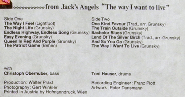 Jack Grunsky : "The Way I Want To Live" (LP, Album)