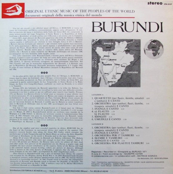 Giuseppe Coter : Music From Burundi (LP, Album)