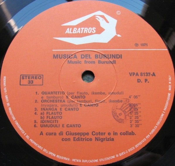 Giuseppe Coter : Music From Burundi (LP, Album)