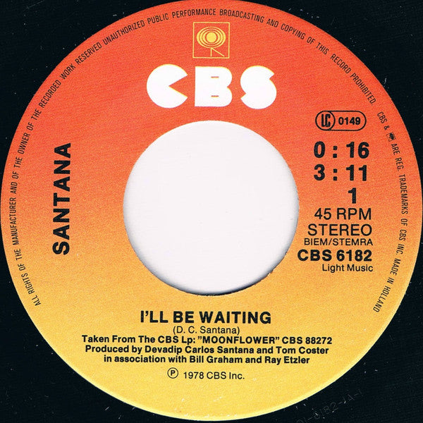 Santana : I'll Be Waiting (7", Single)