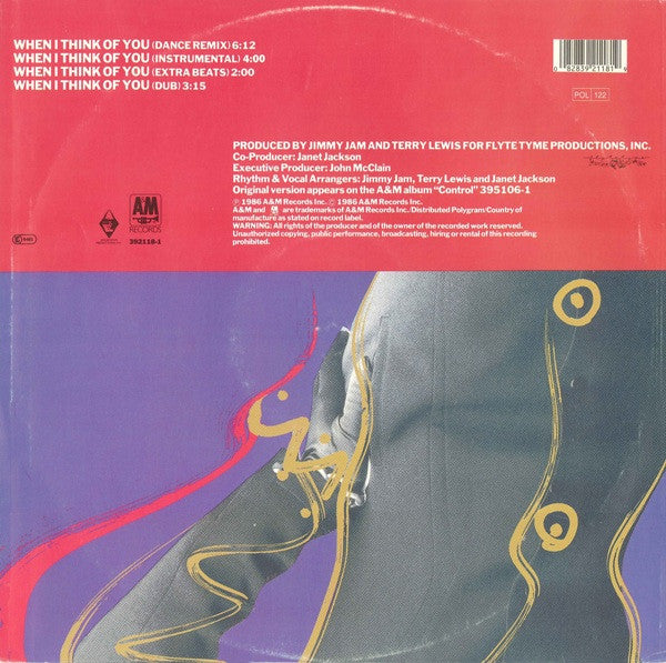 Janet Jackson : When I Think Of You (Dance Remix) (12", Single, Whi)