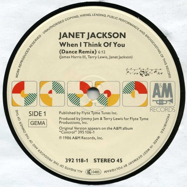 Janet Jackson : When I Think Of You (Dance Remix) (12", Single, Whi)