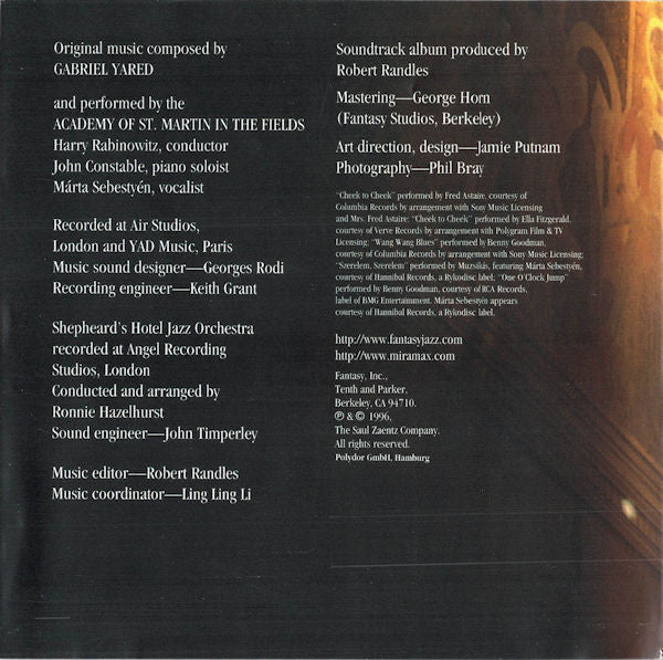 Gabriel Yared, The Academy Of St. Martin-in-the-Fields : The English Patient (Original Soundtrack Recording) (CD, Album)