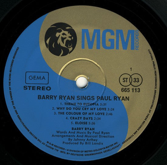Barry Ryan : Barry Ryan Sings Paul Ryan (LP, Album, Gat)