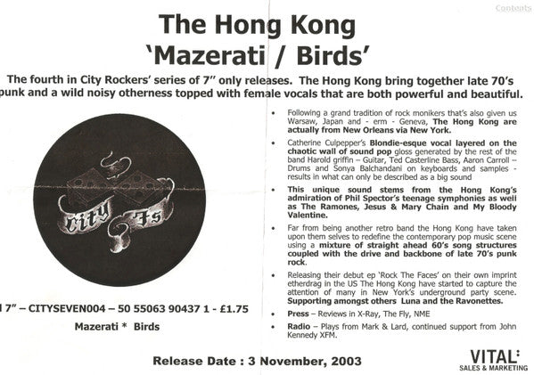 The Hong Kong : Mazerati (7")