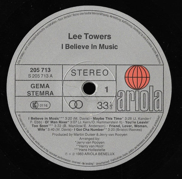 Lee Towers : I Believe In Music (LP, Album)