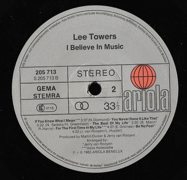 Lee Towers : I Believe In Music (LP, Album)