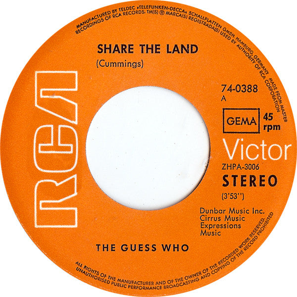 The Guess Who : Share The Land / Bus Rider (7", Single)