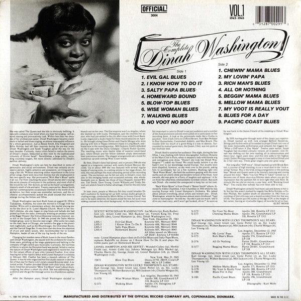 Dinah Washington : The Complete Dinah Washington Vol. 1 (1943-1945) (LP, Comp)